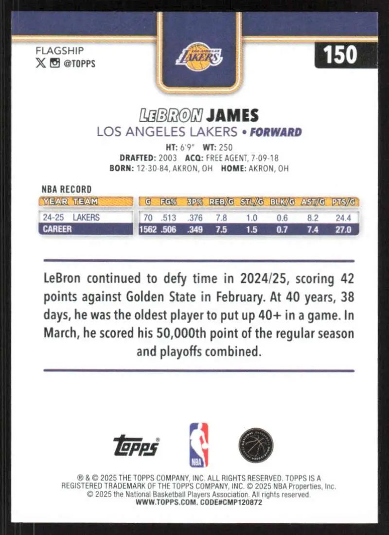 2025-26 Topps #150 LeBron James NM-MT Los Angeles Lakers Basketball Card - Basketball Card Single