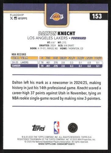 2025-26 Topps #153 Dalton Knecht NM-MT Lakers ID:80818 - Basketball Card Single