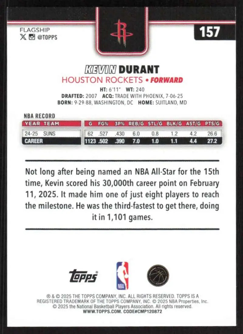 2025-26 Topps #157 Kevin Durant NM-MT Houston Rockets Basketball Card - Basketball Card Single