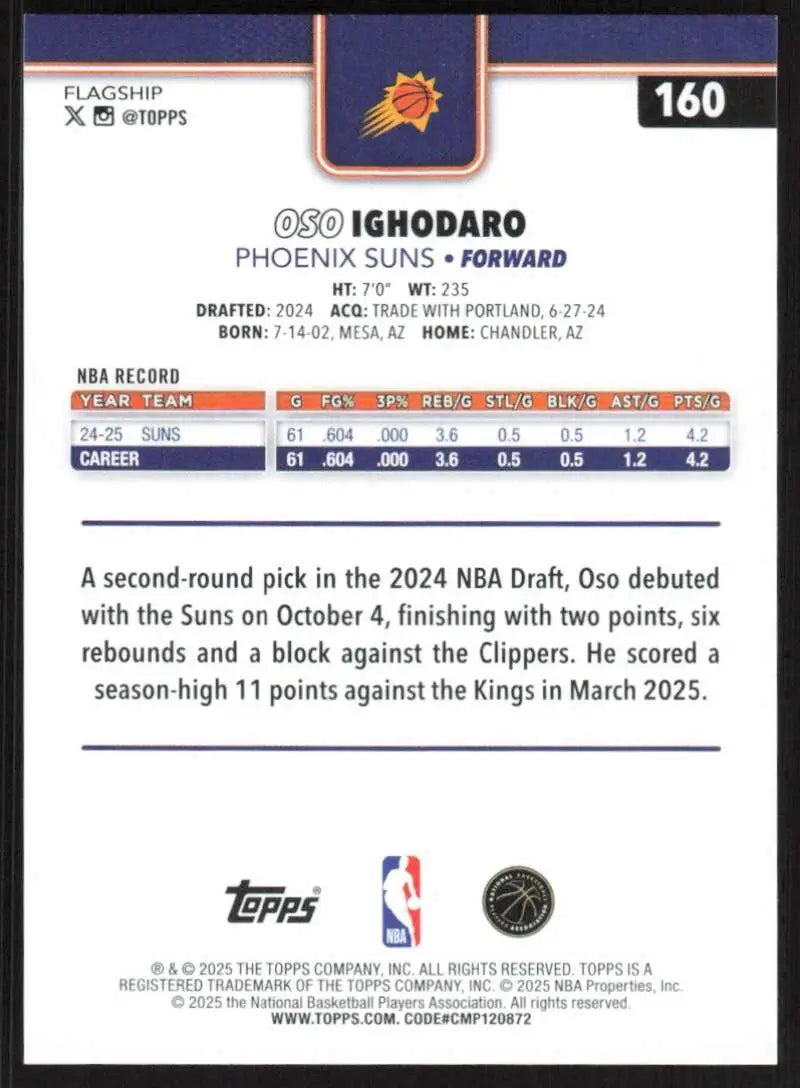 2025-26 Topps #160 Oso Ighodaro NM-MT Phoenix Suns Basketball Card - Basketball Card Single