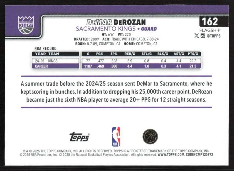 2025-26 Topps #162 DeMar DeRozan NM-MT Sacramento Kings Basketball Card - Basketball Card Single