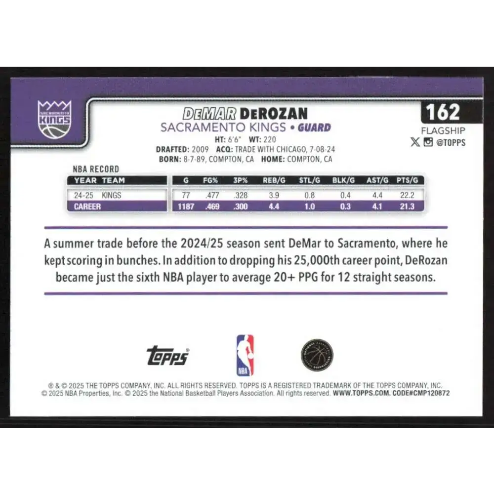 2025-26 Topps #162 DeMar DeRozan NM-MT Sacramento Kings Basketball Card