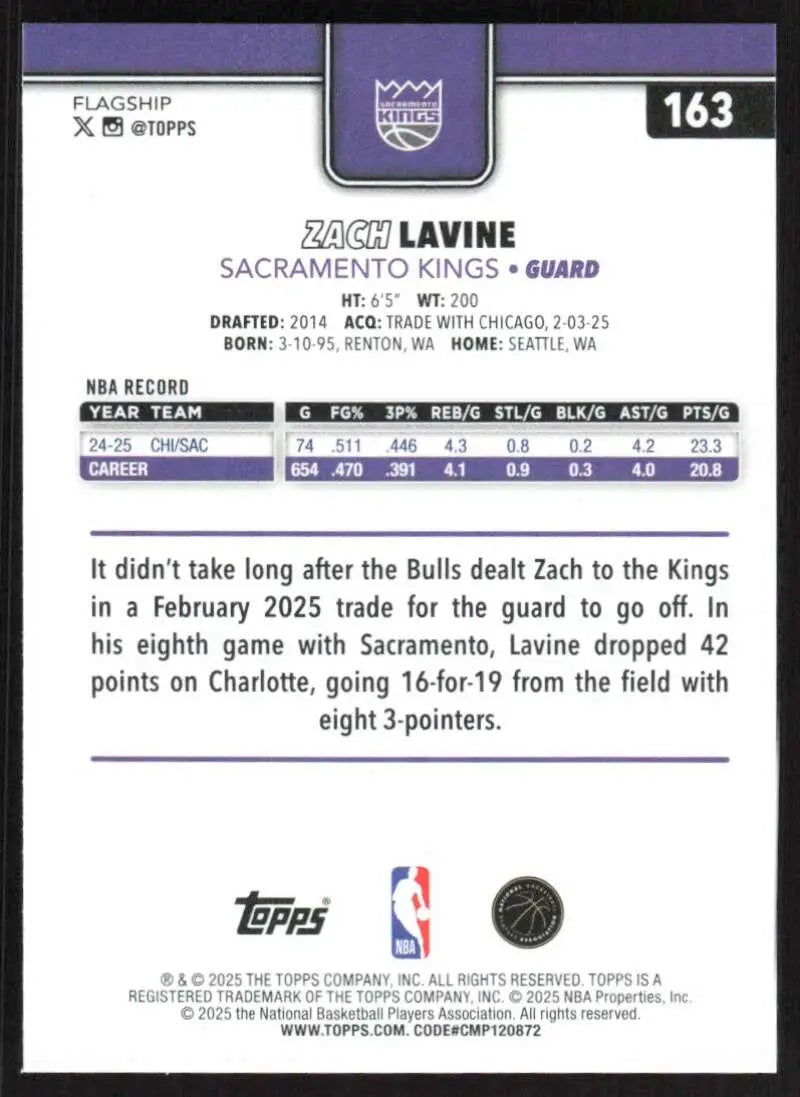 2025-26 Topps #163 Zach LaVine NM-MT Sacramento Kings Basketball Card - Basketball Card Single