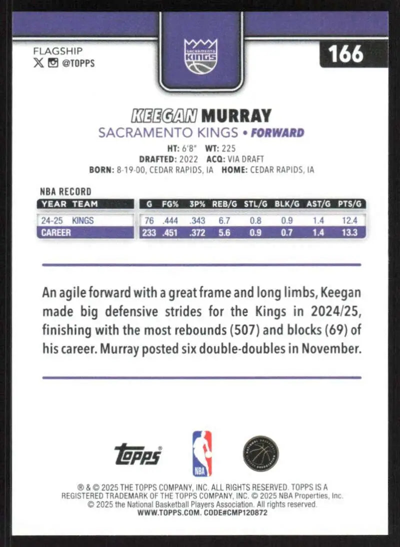 2025-26 Topps #166 Keegan Murray NM-MT Sacramento Kings Basketball Card - Basketball Card Single