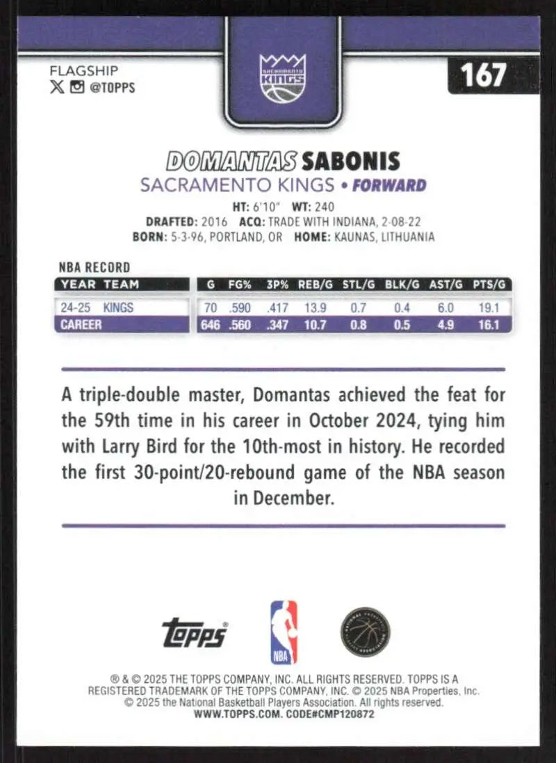 2025-26 Topps #167 Domantas Sabonis NM-MT Sacramento Kings Basketball Card - Basketball Card Single