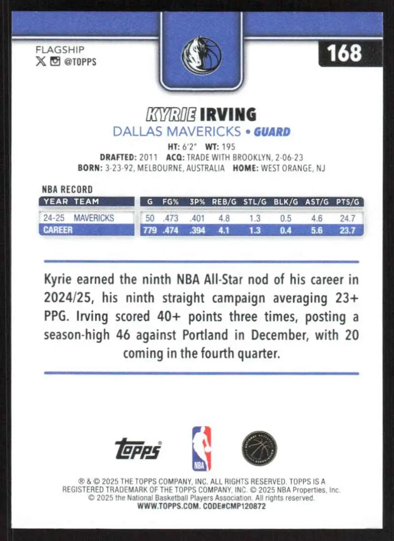 2025-26 Topps #168 Kyrie Irving NM-MT Dallas Mavericks Basketball Card - Basketball Card Single