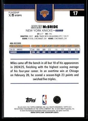 2025-26 Topps #17 Miles McBride - Basketball Card Single