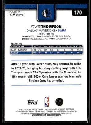 2025-26 Topps #170 Klay Thompson - Basketball Card Single