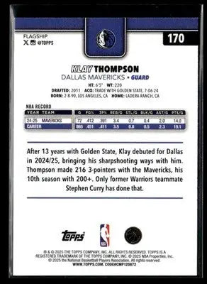 2025-26 Topps #170 Klay Thompson - Basketball Card Single
