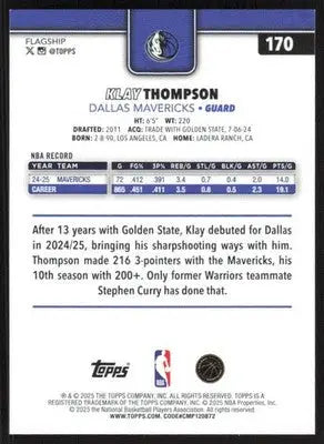 2025-26 Topps #170 Klay Thompson NM-MT Mavericks ID:80821 - Basketball Card Single