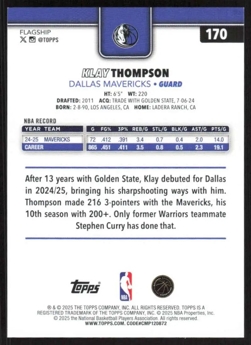 2025-26 Topps #170 Klay Thompson NM-MT Mavericks ID:80821 - Basketball Card Single