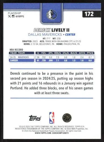 2025-26 Topps #172 Dereck Lively II NM-MT Mavericks ID:80822 - Basketball Card Single