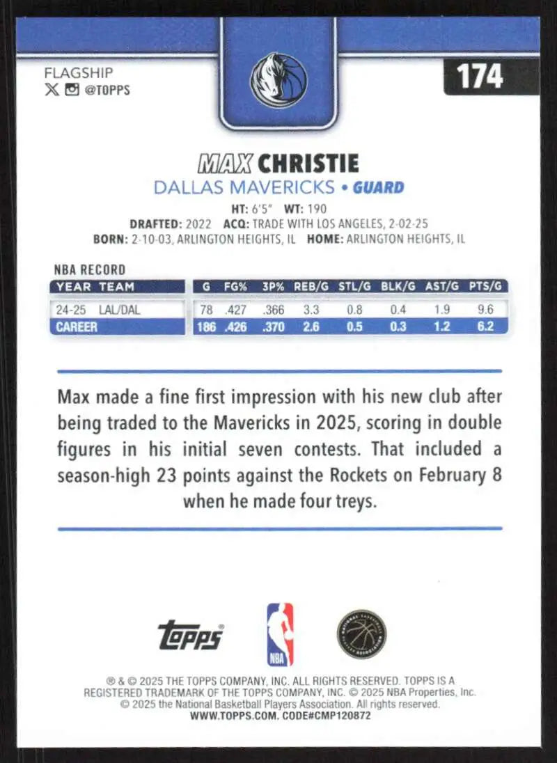 2025-26 Topps #174 Max Christie NM-MT Dallas Mavericks Basketball Card - Basketball Card Single