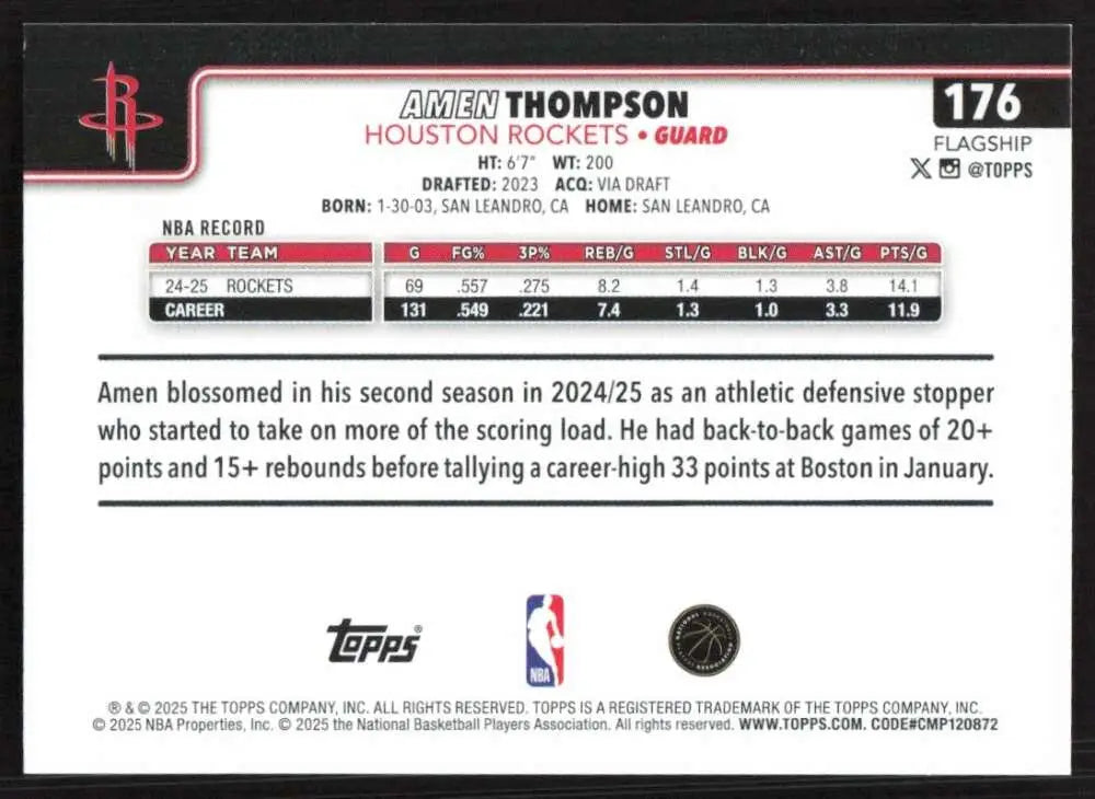 2025-26 Topps #176 Amen Thompson NM-MT Houston Rockets Basketball Card - Basketball Card Single