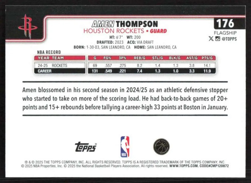 2025-26 Topps #176 Amen Thompson NM-MT Houston Rockets Basketball Card - Basketball Card Single