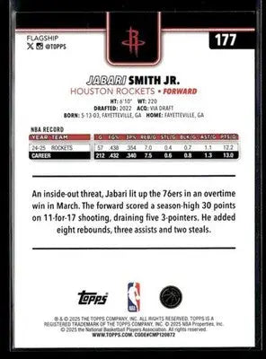 2025-26 Topps #177 Jabari Smith Jr. - Basketball Card Single