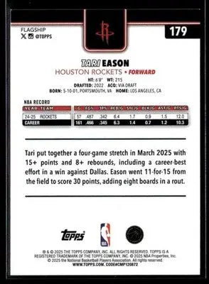 2025-26 Topps #179 Tari Eason - Basketball Card Single