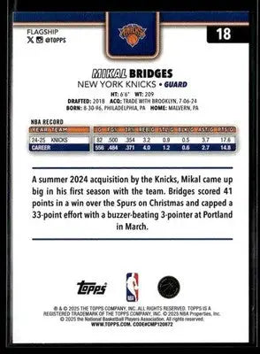 2025-26 Topps #18 Mikal Bridges - Basketball Card Single