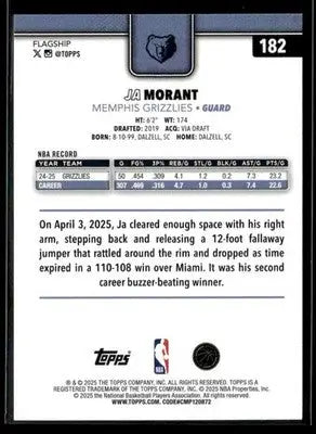 2025-26 Topps #182 Ja Morant Base Memphis Grizzlies - Basketball Card Single