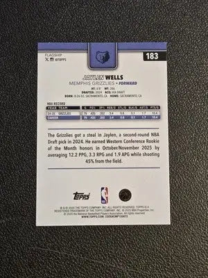 2025-26 Topps #183 Jaylen Wells - Basketball Card Single