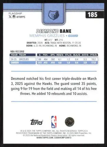 2025-26 Topps #185 Desmond Bane NM-MT Grizzlies ID:80827 - Basketball Card Single
