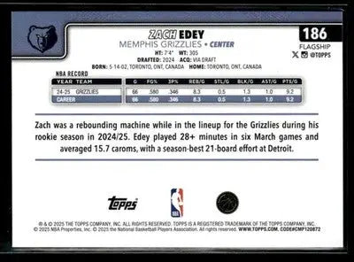 2025-26 Topps #186 Zach Edey - Basketball Card Single