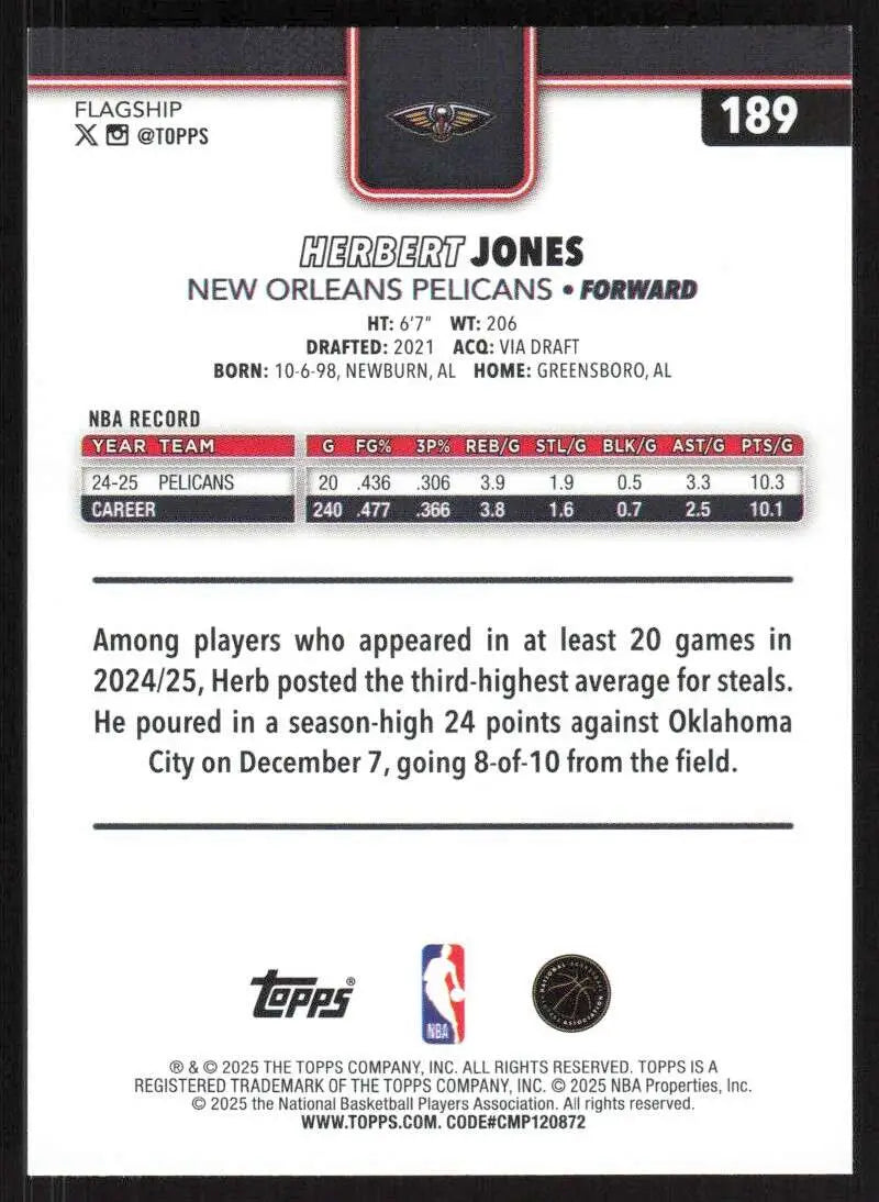 2025-26 Topps #189 Herbert Jones NM-MT New Orleans Pelicans Basketball Card - Basketball Card Single