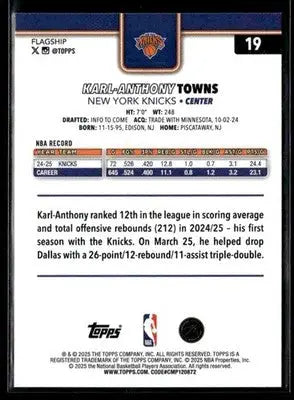 2025-26 Topps #19 Karl-Anthony Towns - Basketball Card Single