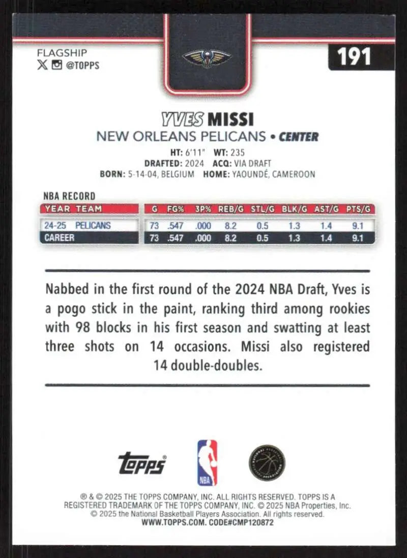 2025-26 Topps #191 Yves Missi NM-MT New Orleans Pelicans Basketball Card - Basketball Card Single