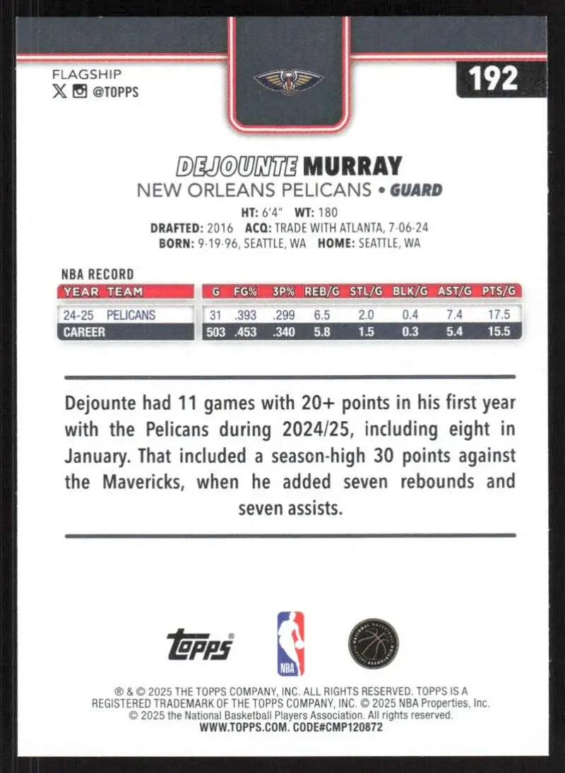 2025-26 Topps #192 Dejounte Murray NM-MT New Orleans Pelicans Basketball Card - Basketball Card Single