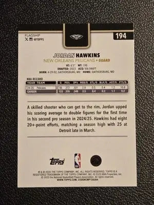 2025-26 Topps #194 Jordan Hawkins Blackout - Basketball Card Single