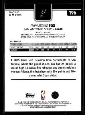 2025-26 Topps #196 De’Aaron Fox - Basketball Card Single