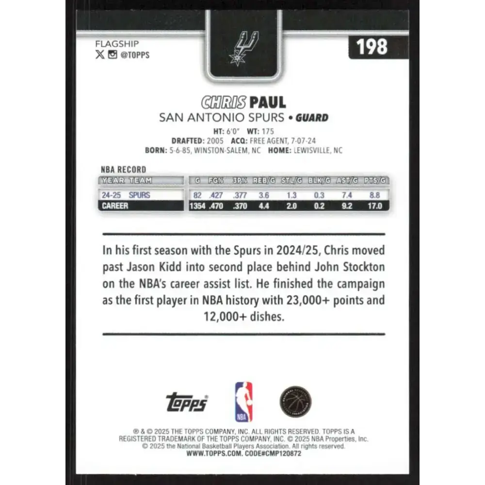 2025-26 Topps #198 Chris Paul NM-MT San Antonio Spurs Basketball Card - Basketball Card Single