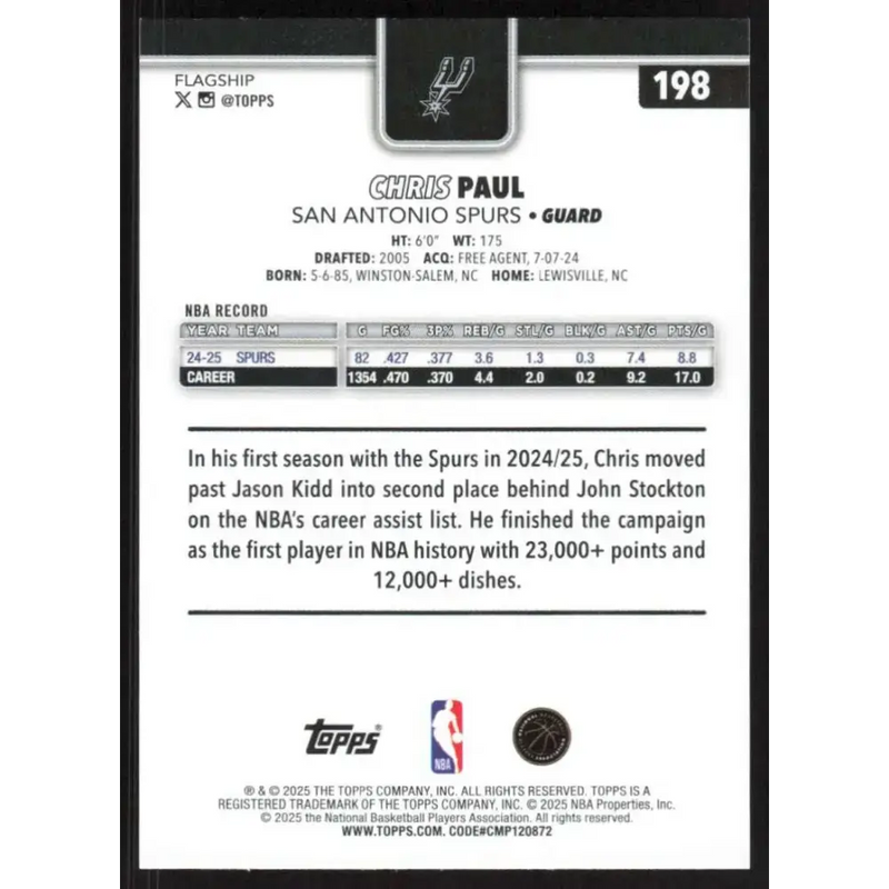 2025-26 Topps #198 Chris Paul NM-MT San Antonio Spurs Basketball Card - Basketball Card Single