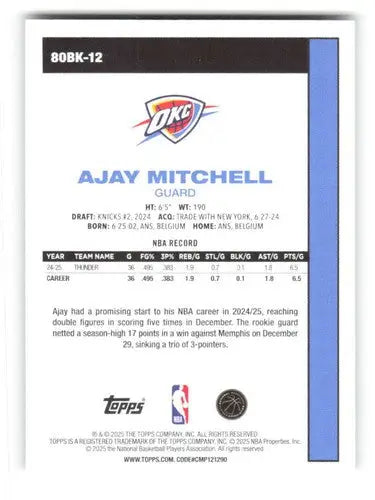 2025-26 Topps 1980-81 Topps #80BK-12 Ajay Mitchell NM-MT Thunder ID:80777 - Basketball Card Single