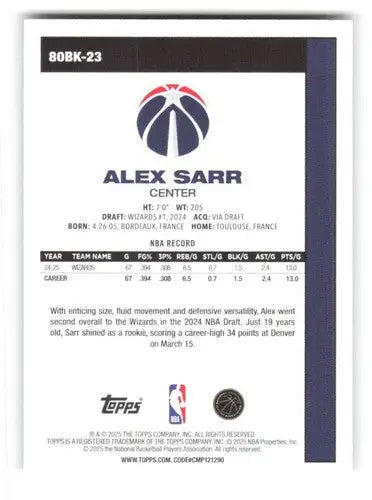 2025-26 Topps 1980-81 Topps #80BK-23 Alex Sarr NM-MT Wizards ID:80779 - Basketball Card Single