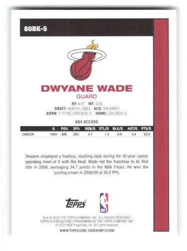 2025-26 Topps 1980-81 Topps #80BK-5 Dwyane Wade NM-MT Heat ID:80776 - Basketball Card Single