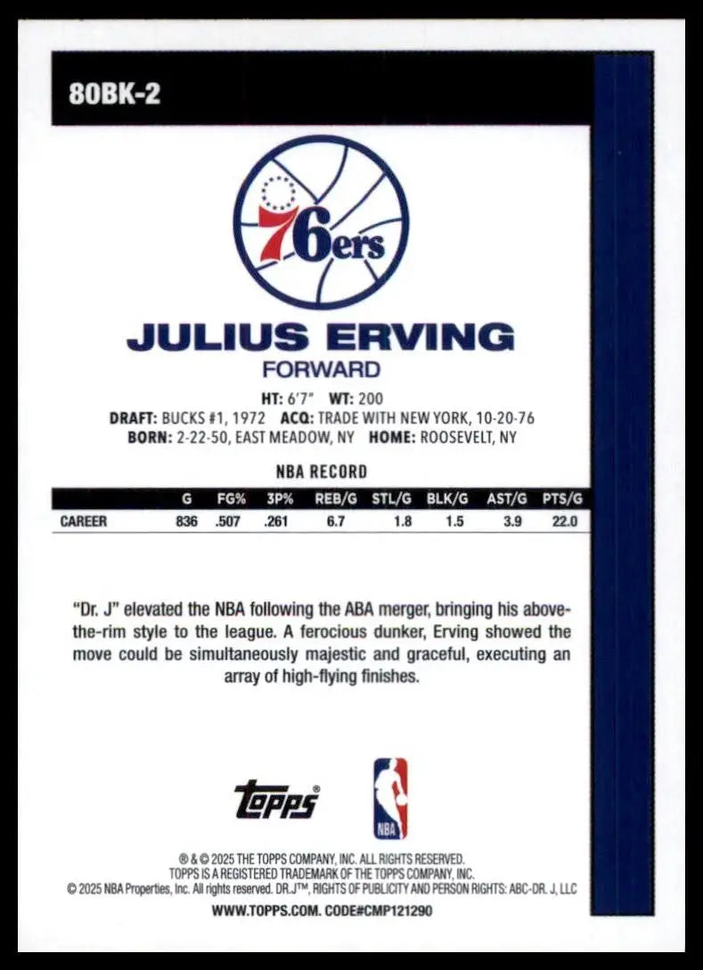 2025-26 Topps 1980-81 Anniversary Julius Erving #80BK-2 Philadelphia 76ers Card - Basketball Card Single