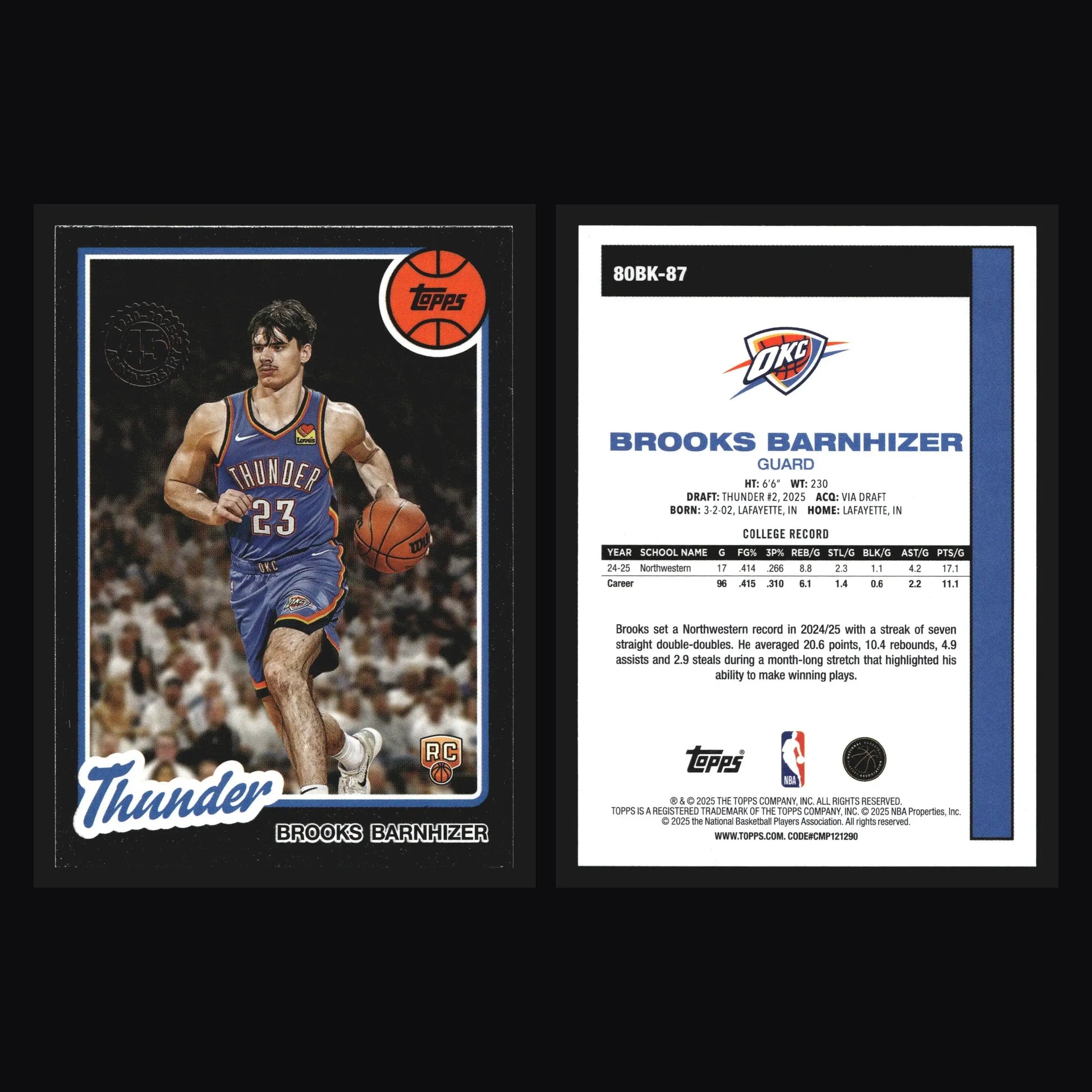 2025-26 Topps 1980-81 Brooks Barnhizer #80BK-87 Thunder RC - Basketball Card Single