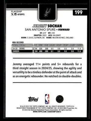 2025-26 Topps #199 Jeremy Sochan - Basketball Card Single