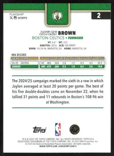 2025-26 Topps #2 Jaylen Brown NM-MT Celtics ID:80787 - Basketball Card Single
