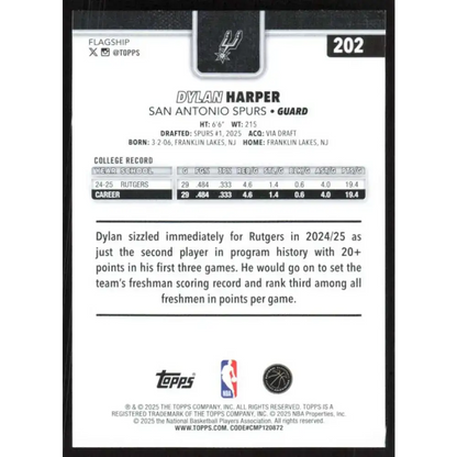 2025-26 Topps #202 Dylan Harper NM-MT RC Rookie San Antonio Spurs Basketball Card - Trading Card
