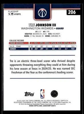 2025-26 Topps #206 Tre Johnson III - Basketball Card Single