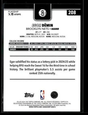 2025-26 Topps #208 Egor Dëmin - Basketball Card Single