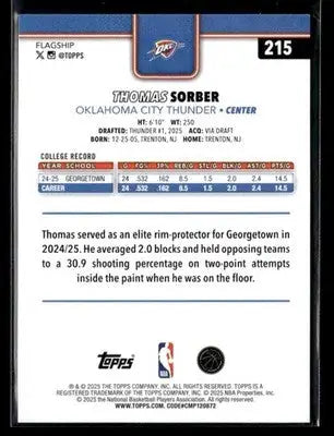 2025-26 Topps #215 Thomas Sorber - Basketball Card Single