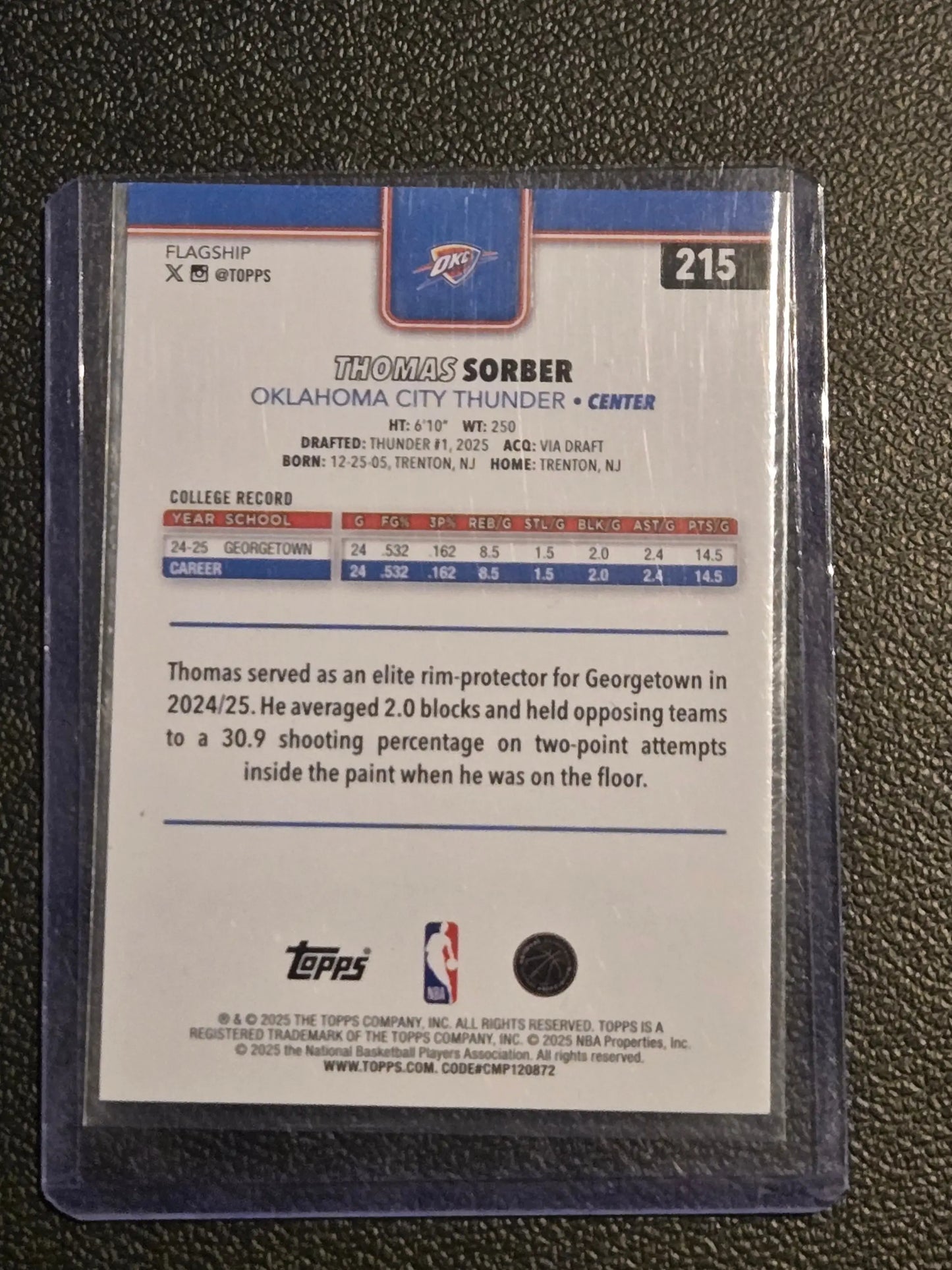 2025-26 Topps #215 Thomas Sorber - Basketball Card Single
