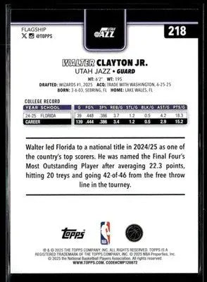 2025-26 Topps #218 Walter Clayton Jr. - Basketball Card Single