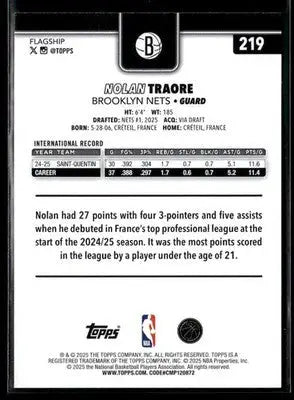 2025-26 Topps #219 Nolan Traore - Basketball Card Single