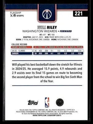 2025-26 Topps #221 Will Riley - Basketball Card Single