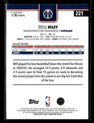 2025-26 Topps #221 Will Riley - Basketball Card Single